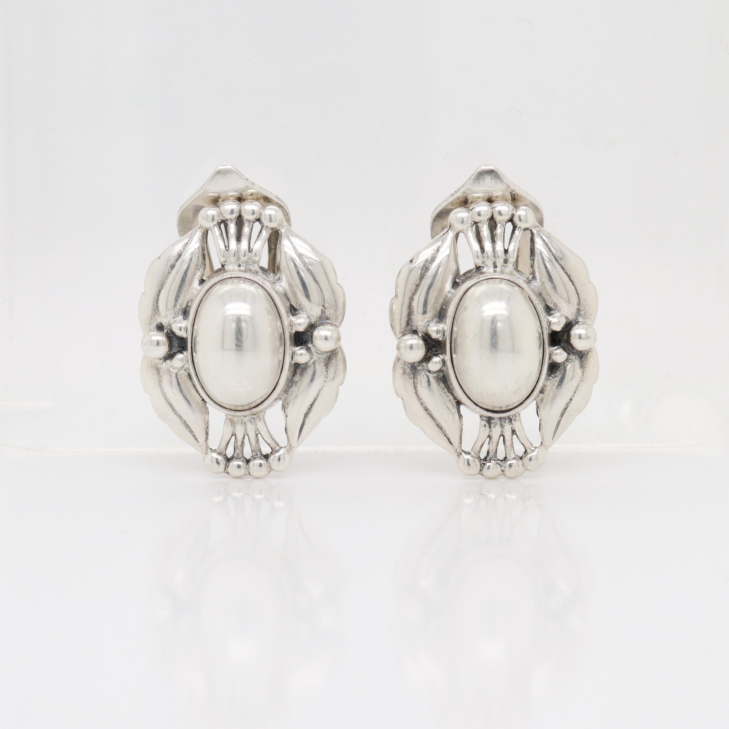Pair of Georg Jensen Sterling Silver Heritage 2000 Clip-On Earrings For Sale 1