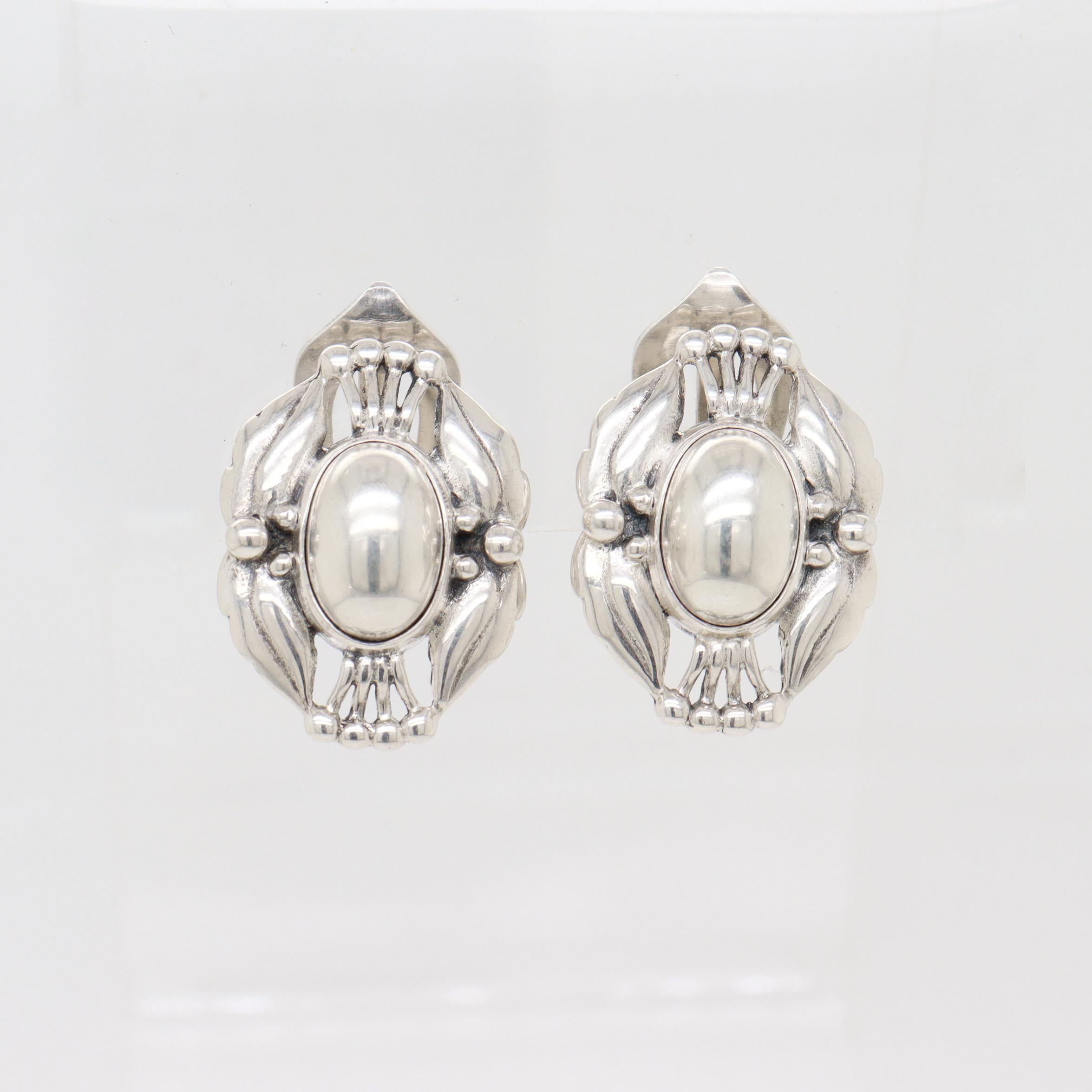 Pair of Georg Jensen Sterling Silver Heritage 2000 Clip-On Earrings For Sale 2