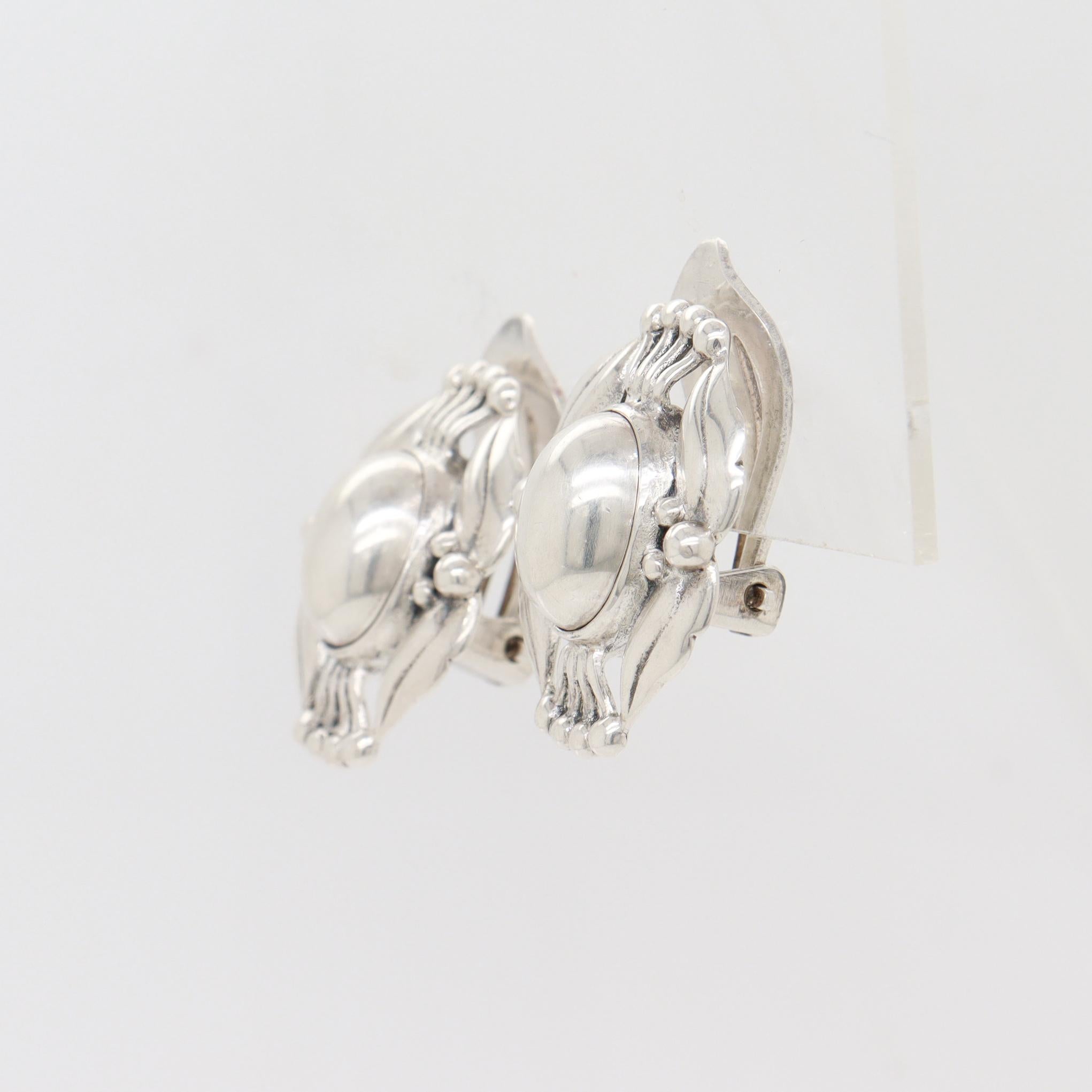 Pair of Georg Jensen Sterling Silver Heritage 2000 Clip-On Earrings For Sale 3