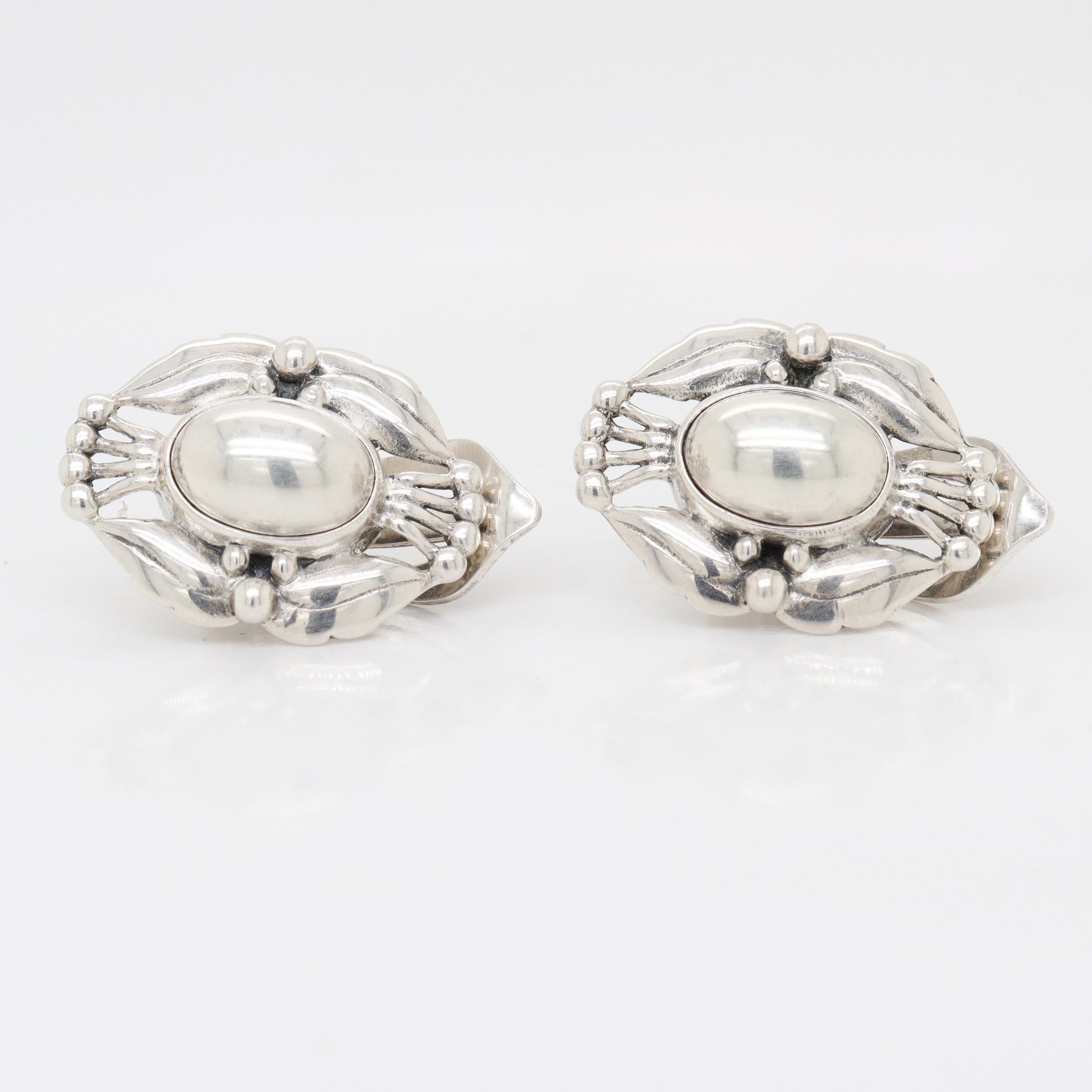 Pair of Georg Jensen Sterling Silver Heritage 2000 Clip-On Earrings For Sale 4