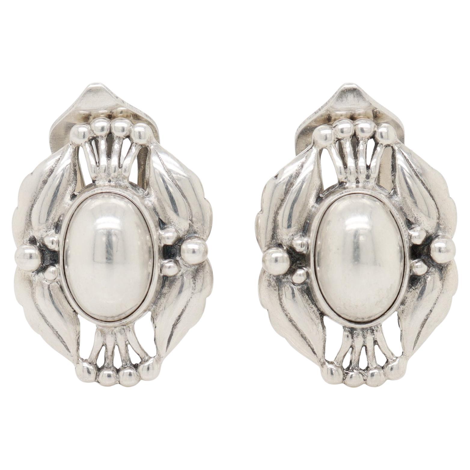 Pair of Georg Jensen Sterling Silver Heritage 2000 Clip-On Earrings For Sale