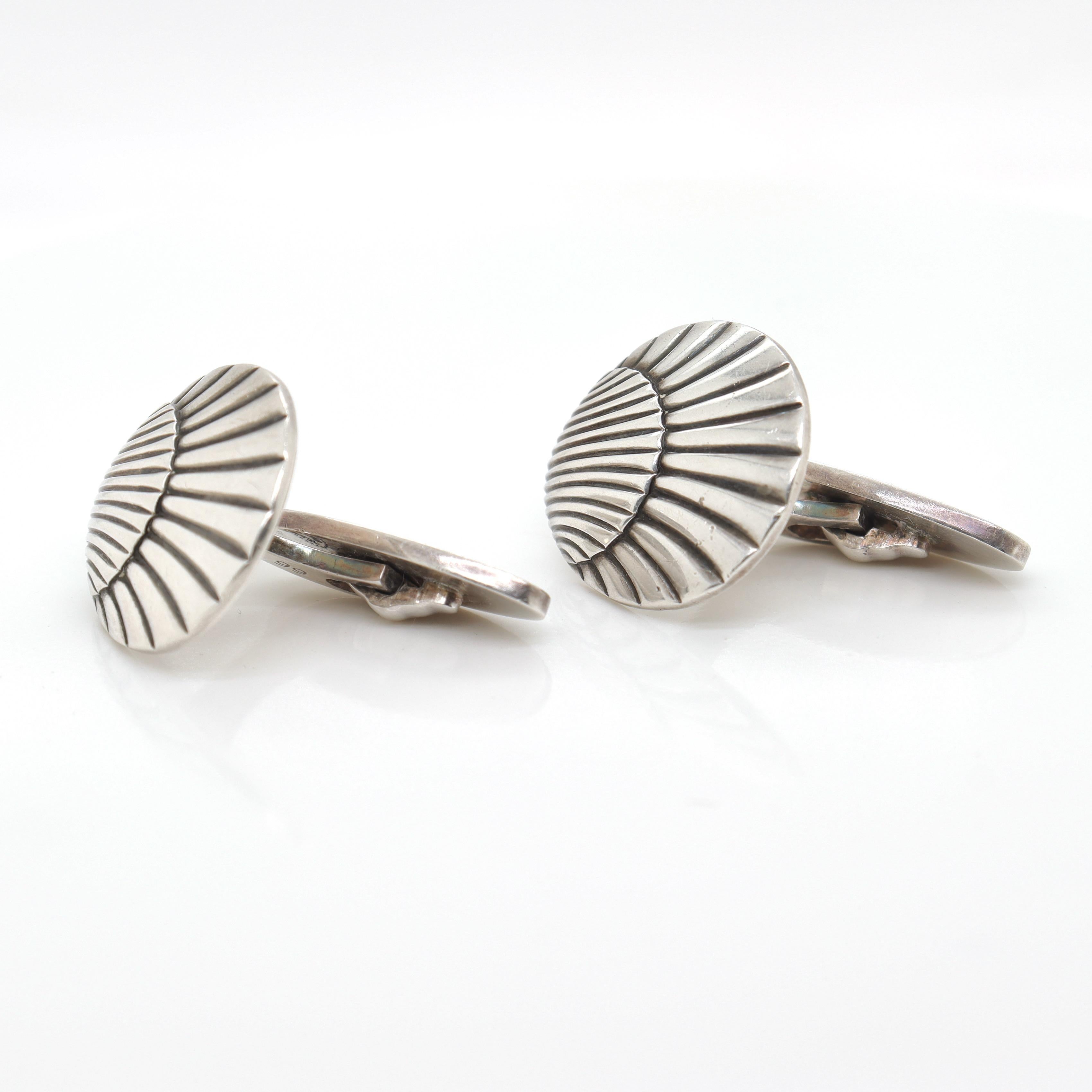 Modernist Pair of Georg Jensen Sterling Silver Sea Shell Cufflinks No. 99 For Sale