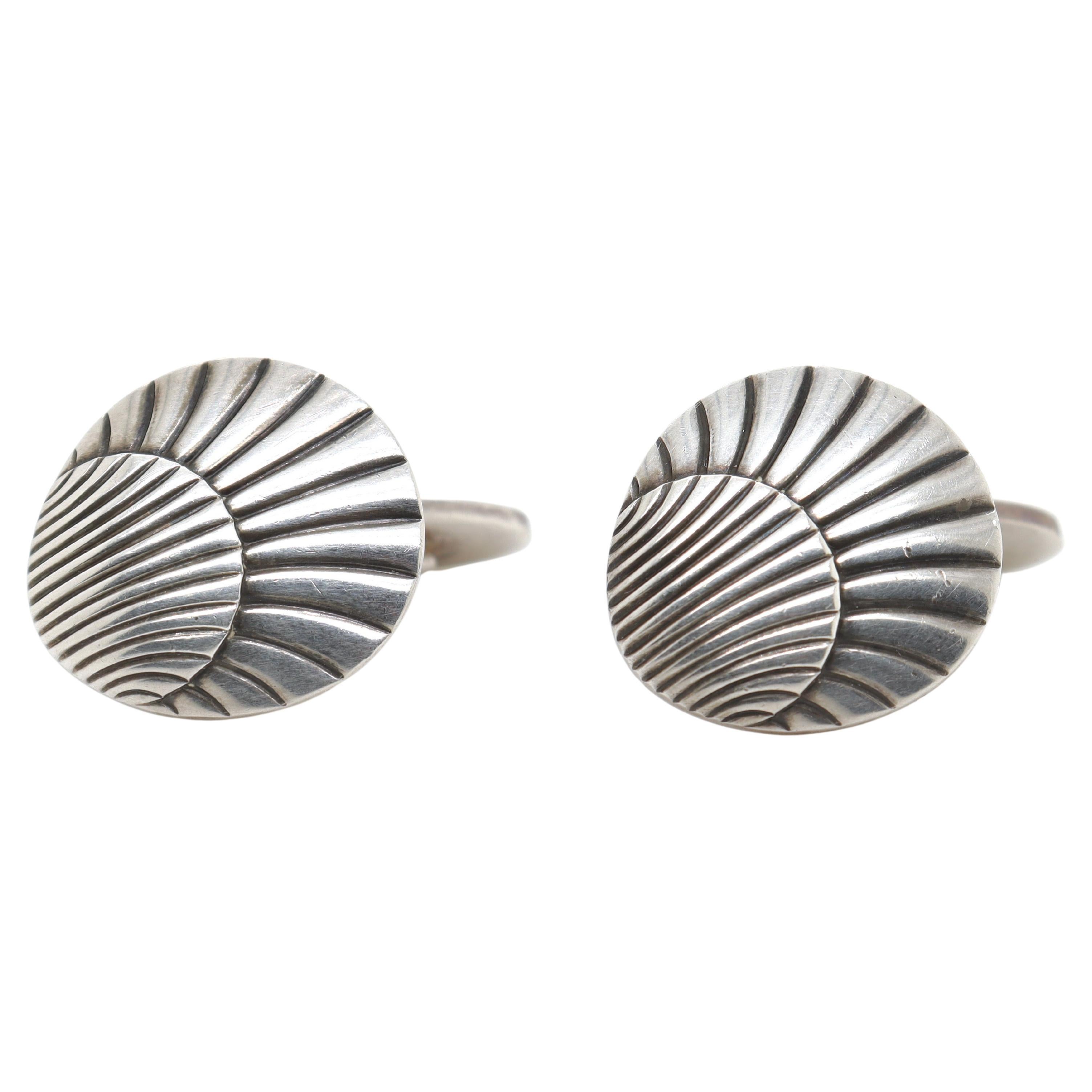 Pair of Georg Jensen Sterling Silver Sea Shell Cufflinks No. 99 For Sale