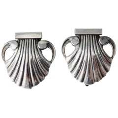 Pair of Georg Jensen Sterling Silver Shell Dress Clips/Art Deco