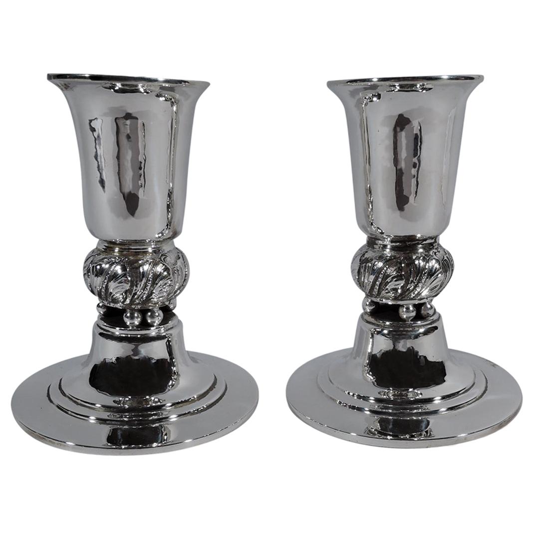 Pair of Georg Jensen USA Modern Sterling Silver Candlesticks