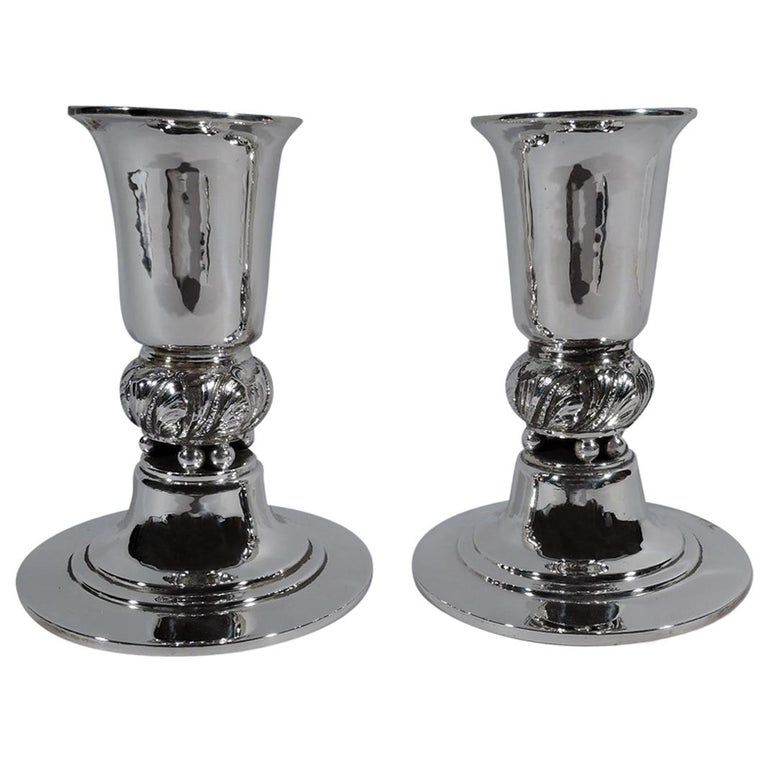 Pair of Jensen USA Modern Sterling Silver Candlesticks For Sale