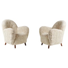 Pair of Georg Kofoed 1940s Sheepskin Lounge Chairs