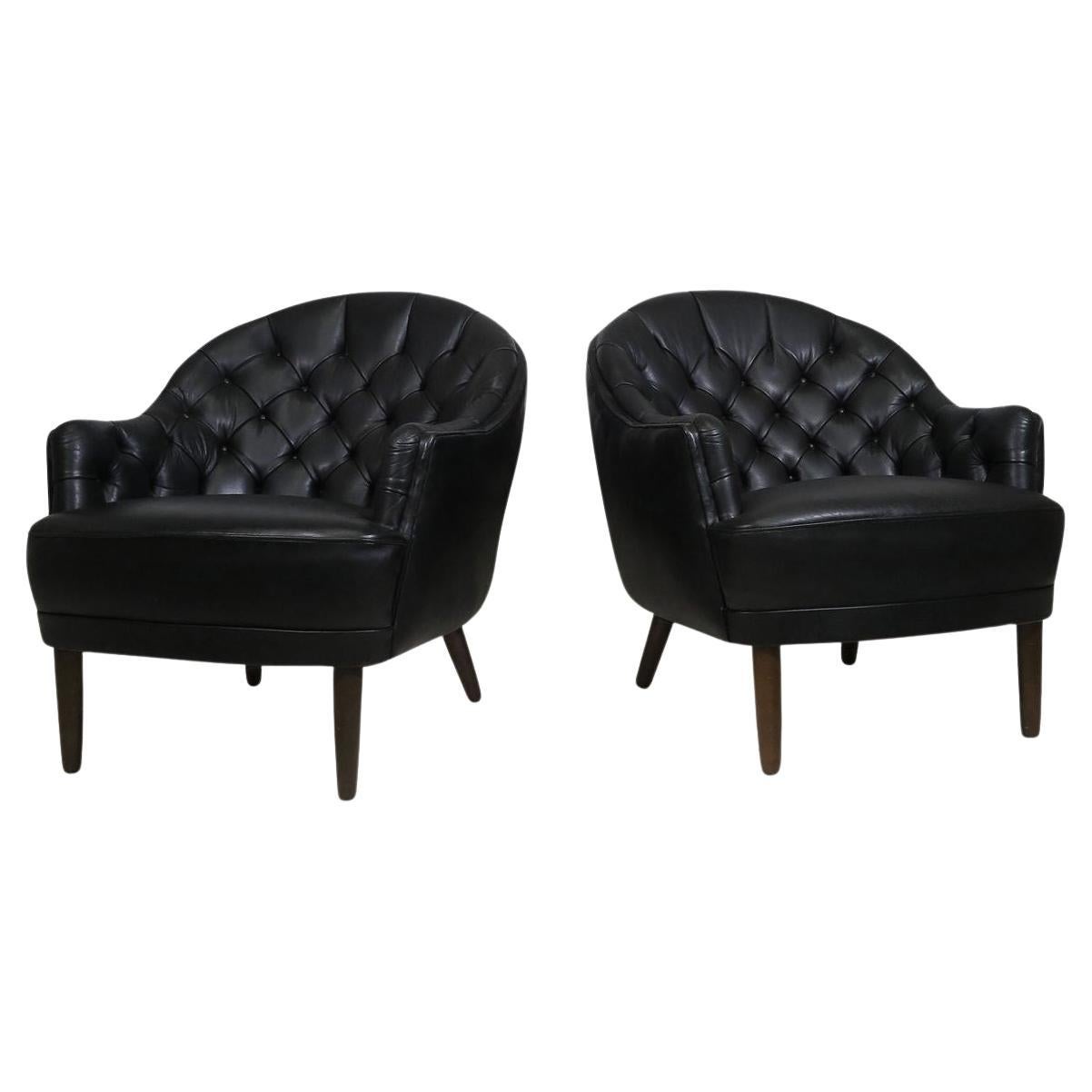 Pair of Georg Kofoed Sculptural Danish Club Chairs in Black Leather