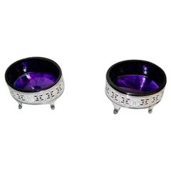 Pair Of George 111 Bright Cut & Pierced Salt Cellars Dated 1793 London