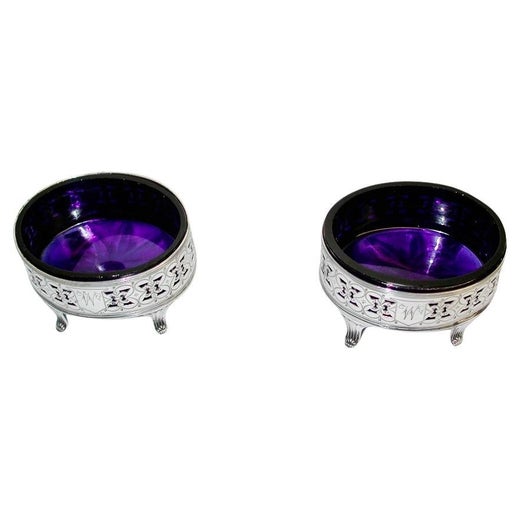 Pair Of George 111 Bright Cut & Pierced Salt Cellars Dated 1793 London