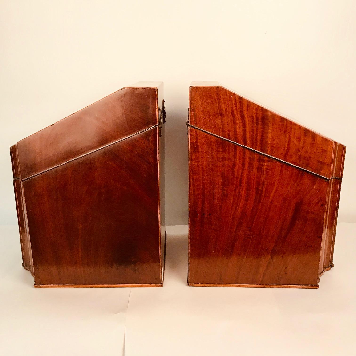 British Pair of George 111 Inlaid Mahogany Knife Boxes For Sale