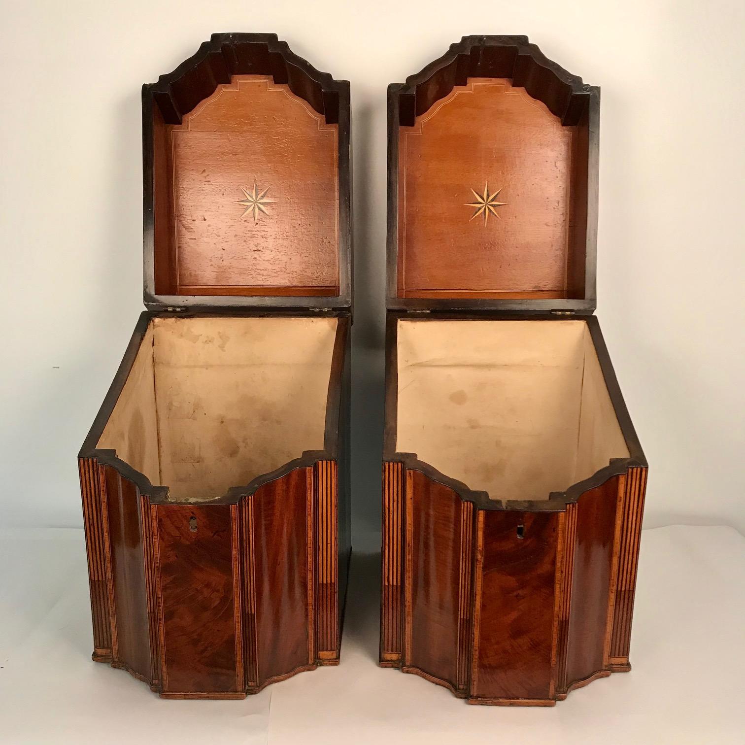 19th Century Pair of George 111 Inlaid Mahogany Knife Boxes For Sale