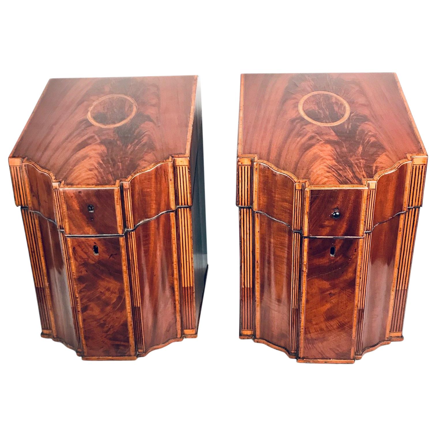 Pair of George 111 Inlaid Mahogany Knife Boxes