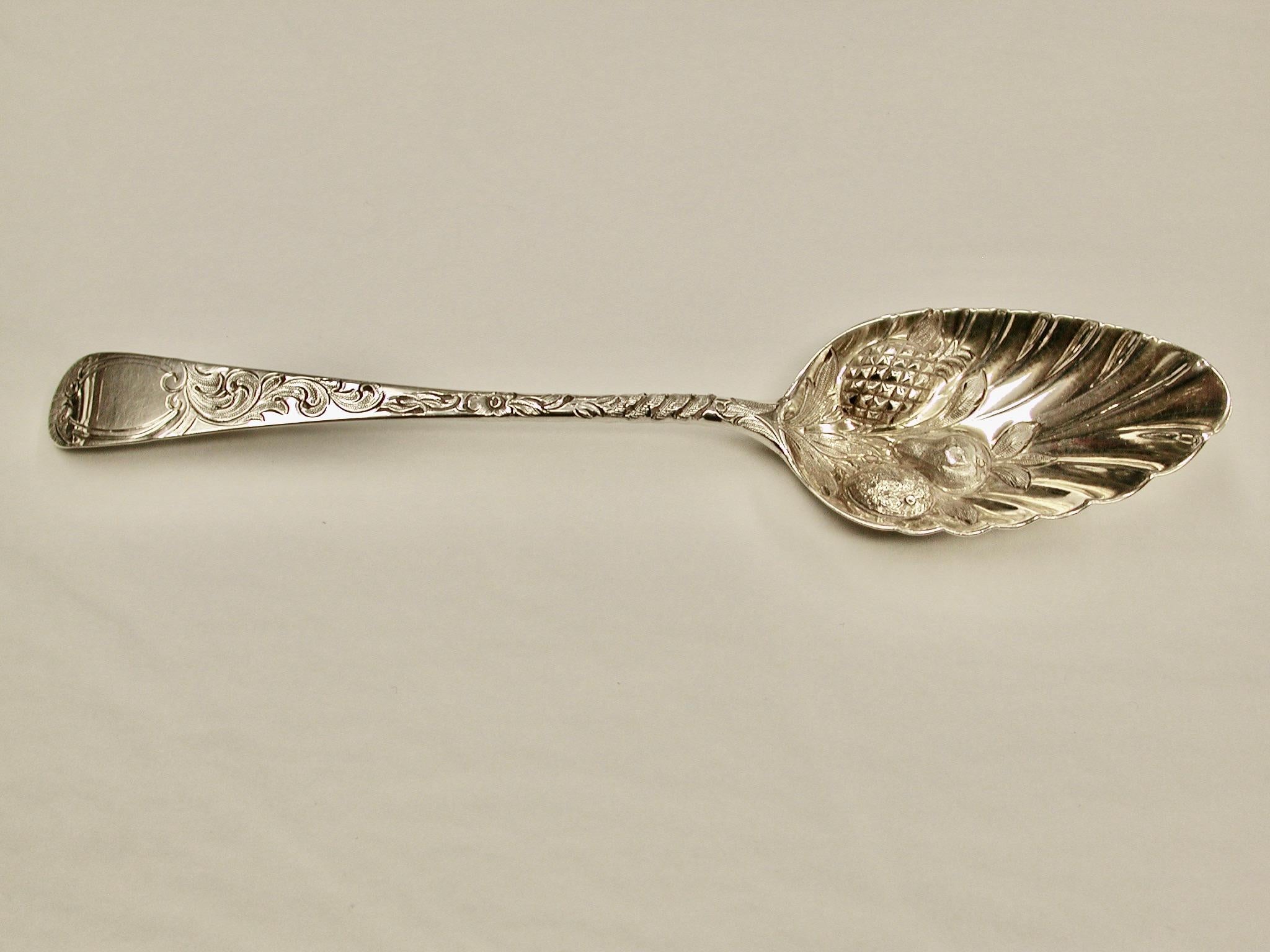 Pair of George 111 Silver Berry spoons Dated 1800, Richard Crossley, London Assay
Well made pair of hand chased berry spoons with pattern on both sides.
