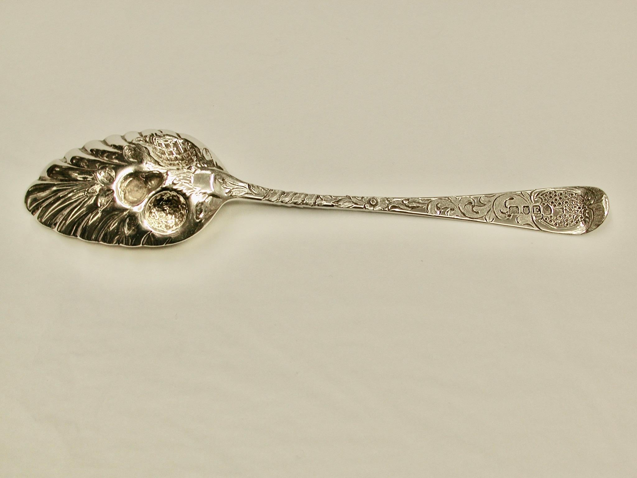 English Pair of George 111 Silver Berry Spoons Dated 1800, Richard Crossley London Assay