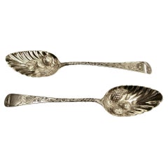 Pair of George 111 Silver Berry Spoons Dated 1800, Richard Crossley London Assay