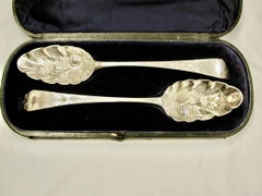 Pair of George 111 Silver Berry Spoons in Fitted Leather Case, 1817