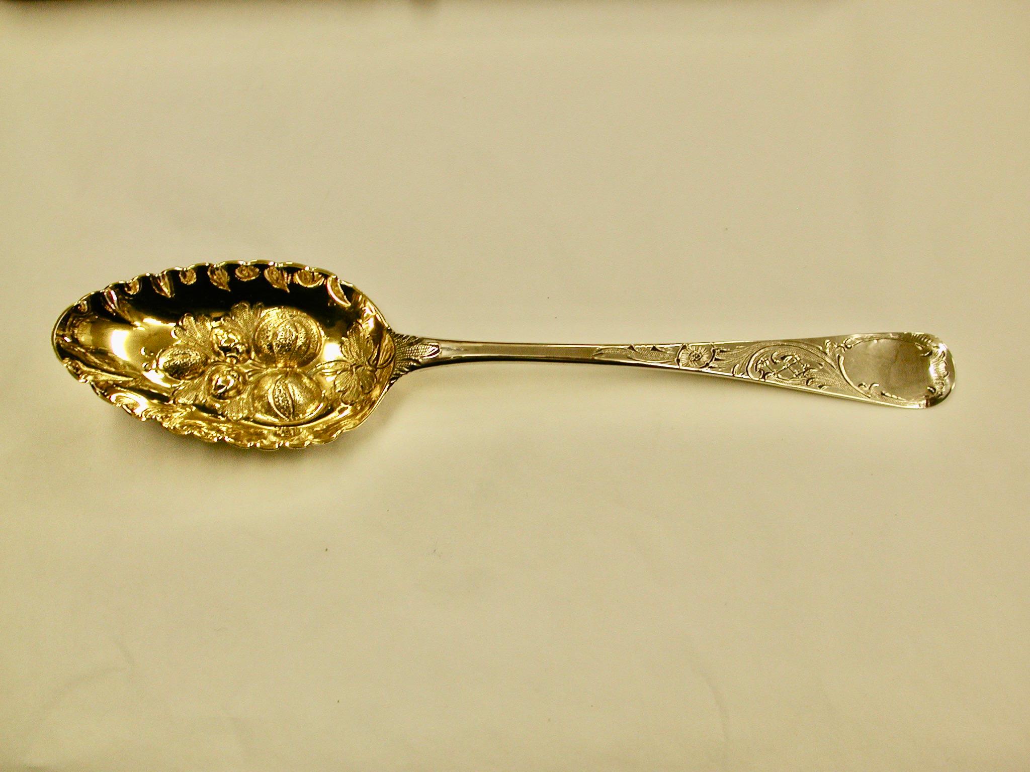 Pair of George 111 Silver Berry Spoons with Matching Sugar Sifter, 1799-1805 3