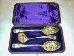 Pair of George 111 Silver Berry Spoons with Matching Sugar Sifter, 1799-1805