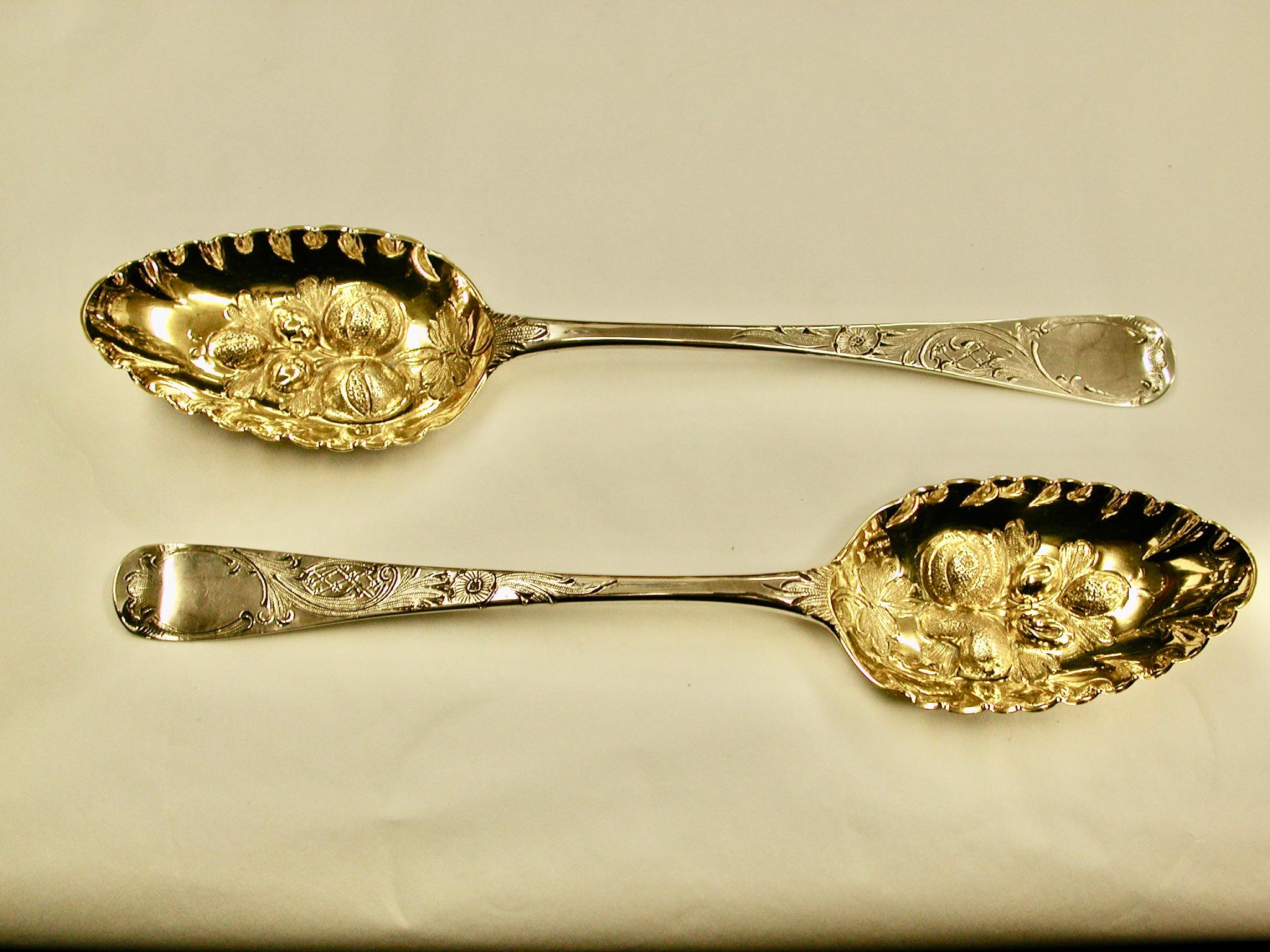 English Pair of George 111 Silver Berry Spoons with Matching Sugar Sifter, 1799-1805
