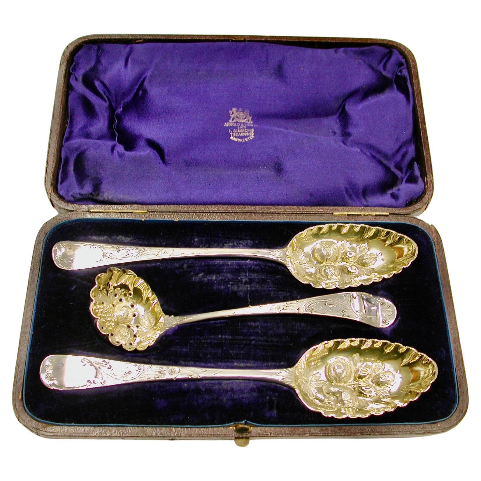 Pair of George 111 Silver Berry Spoons with Matching Sugar Sifter, 1799-1805