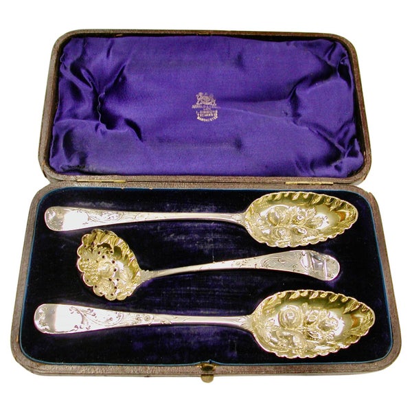 Pair of George 111 Silver Berry Spoons with Matching Sugar Sifter,1799-1805