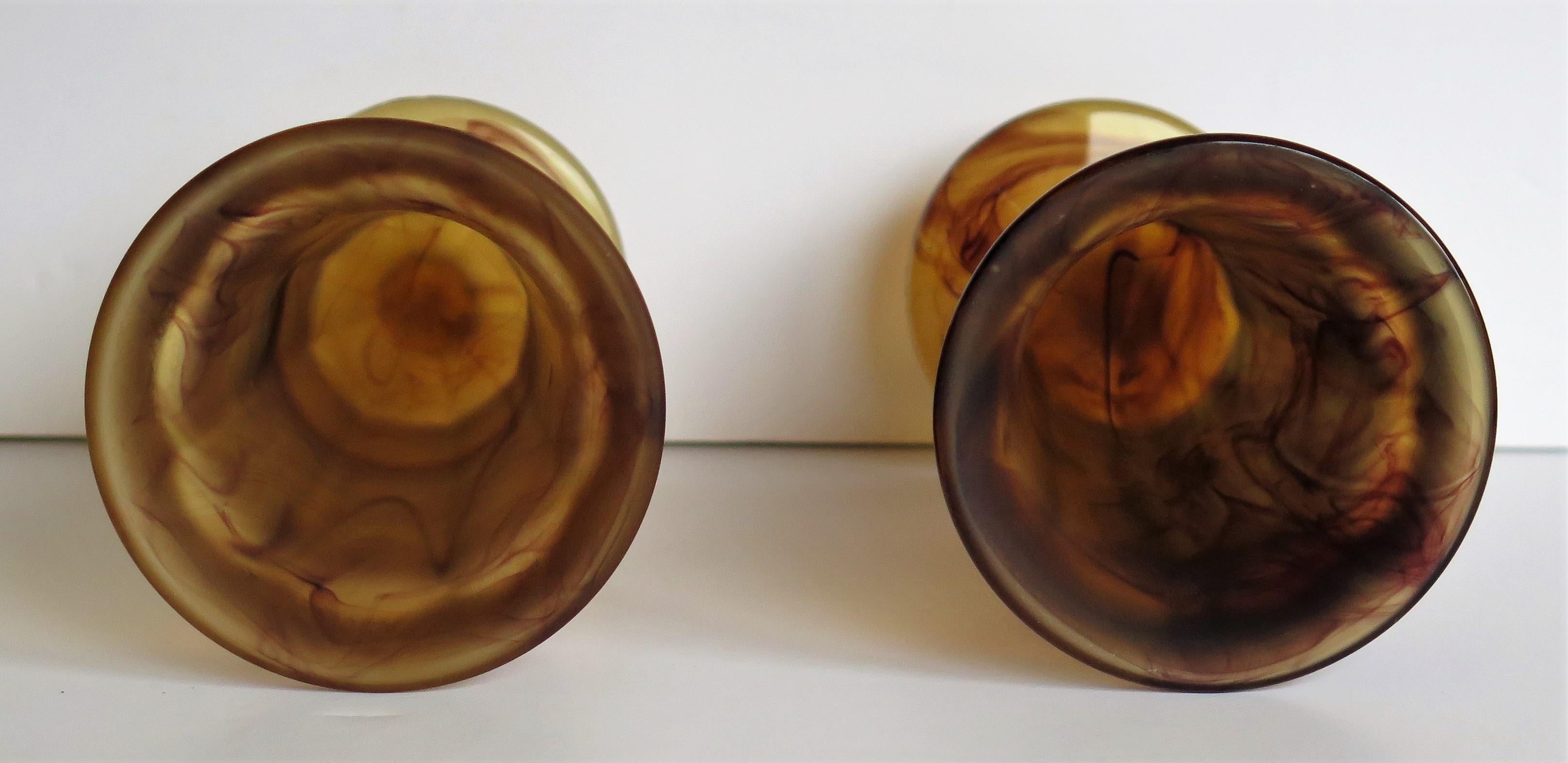 PAIR Art Deco Parfait Glasses by George Davidson Amber Cloud Glass, Circa 1930s For Sale 2