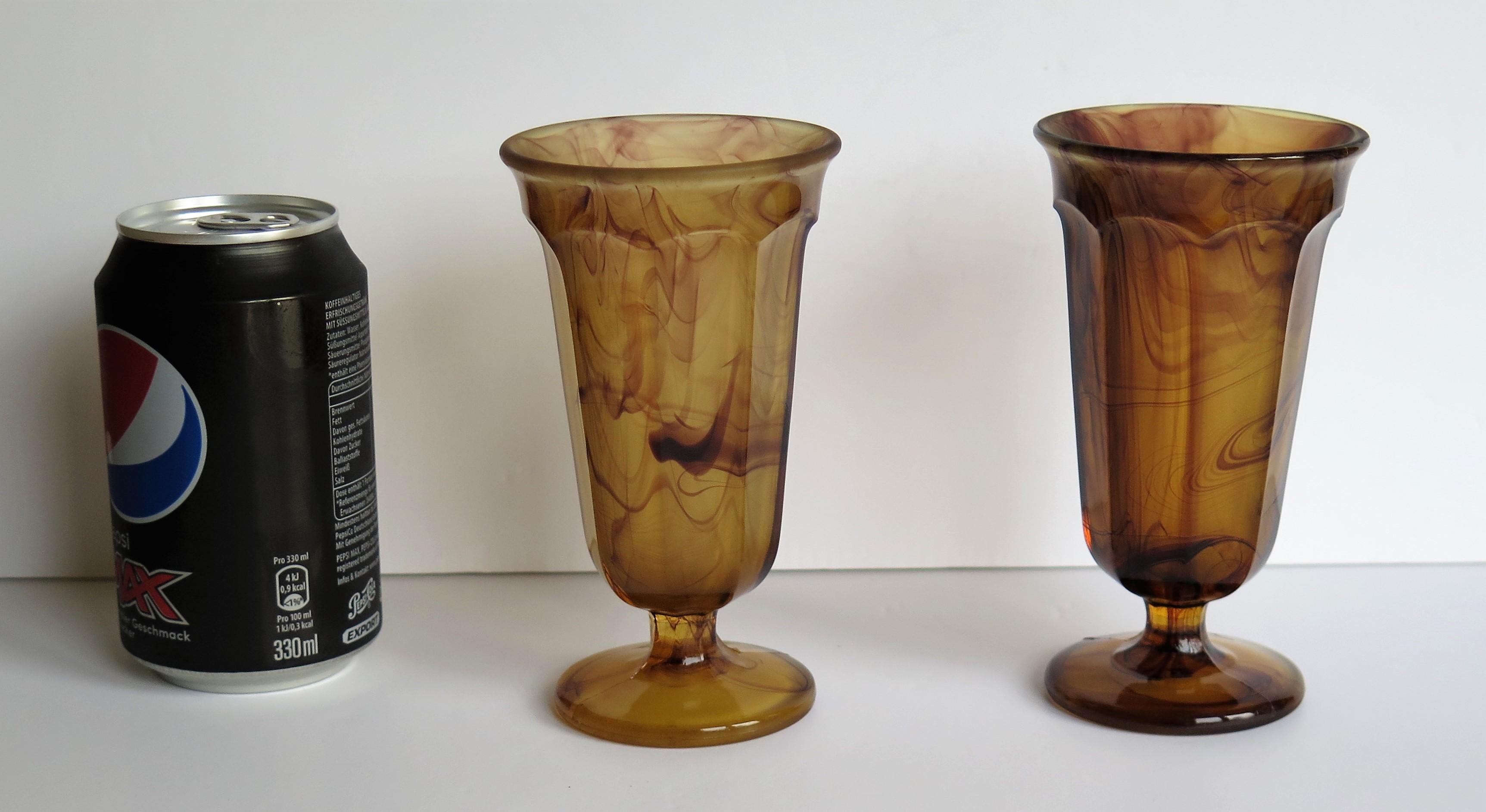 Paire de verres Art Déco Parfait par George Davidson Amber Cloud Glass, vers 1930 en vente 5