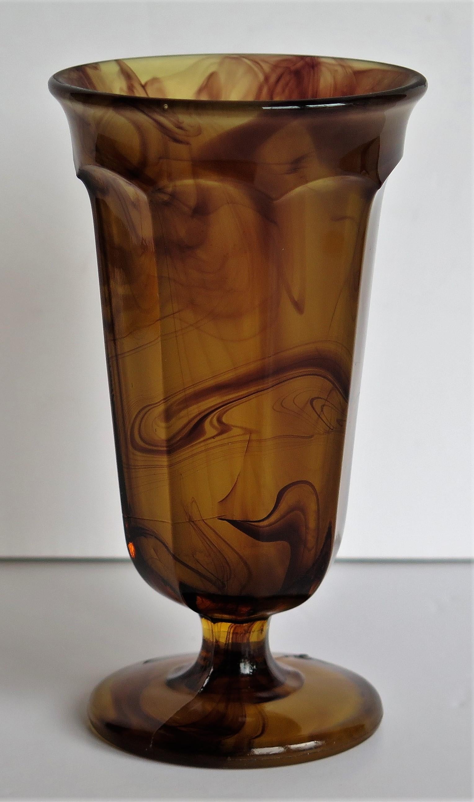 20th Century PAIR Art Deco Parfait Glasses by George Davidson Amber Cloud Glass, Circa 1930s For Sale