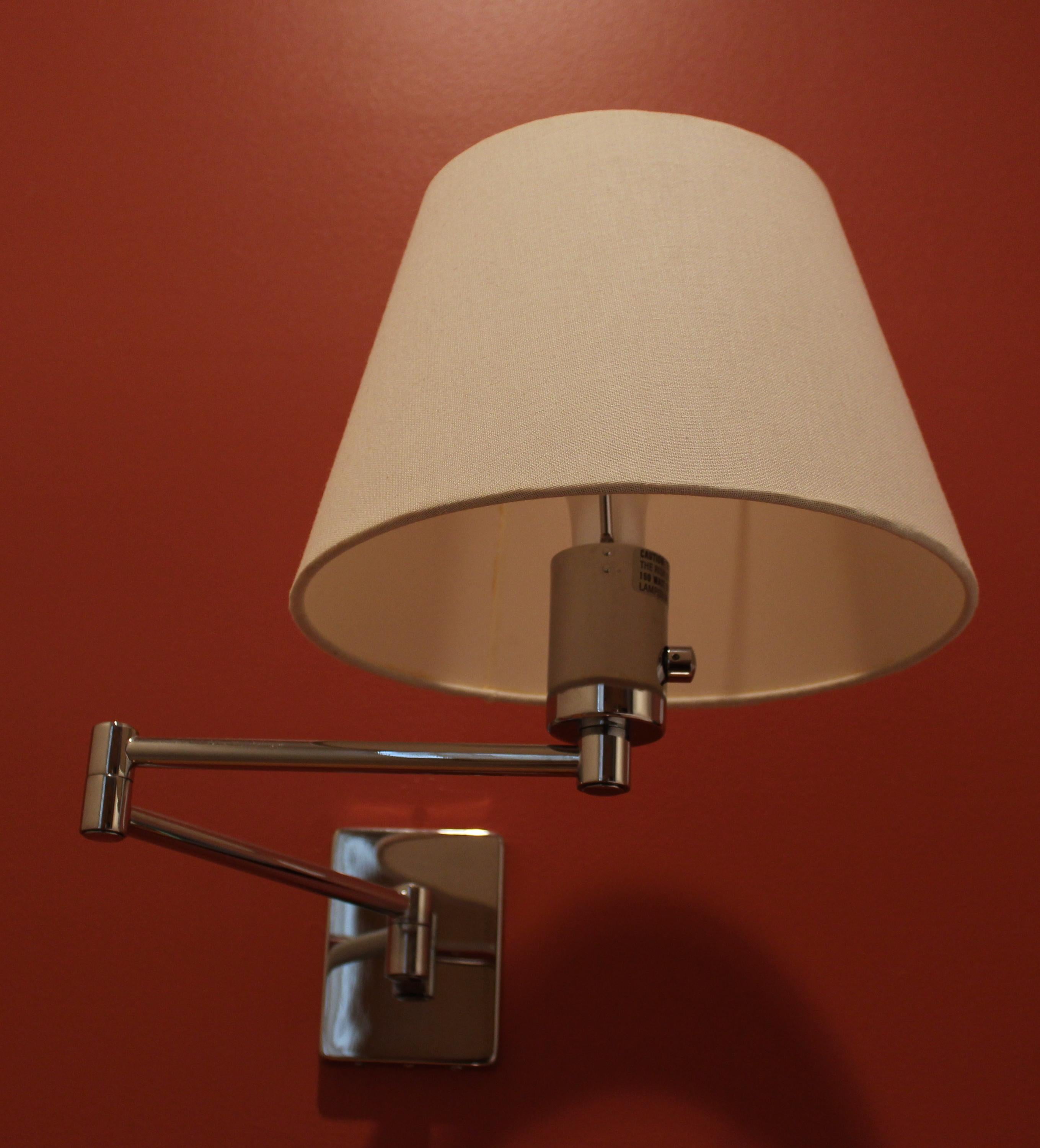 Mid-Century Modern Pair of George Hansen Swing Arm Wall Lights in Polished Nickel Plate for Hinson