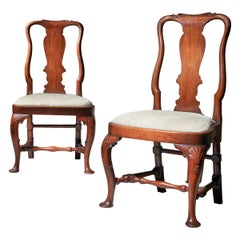Pair of George I 18th Century Carved Mahogany Chairs, Circa 1720