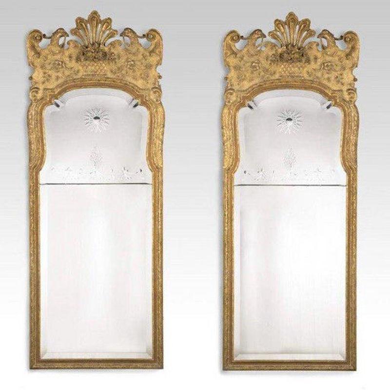 Pair of George I Style Victorian Giltwood Mirrors In Good Condition In Lymington, Hampshire