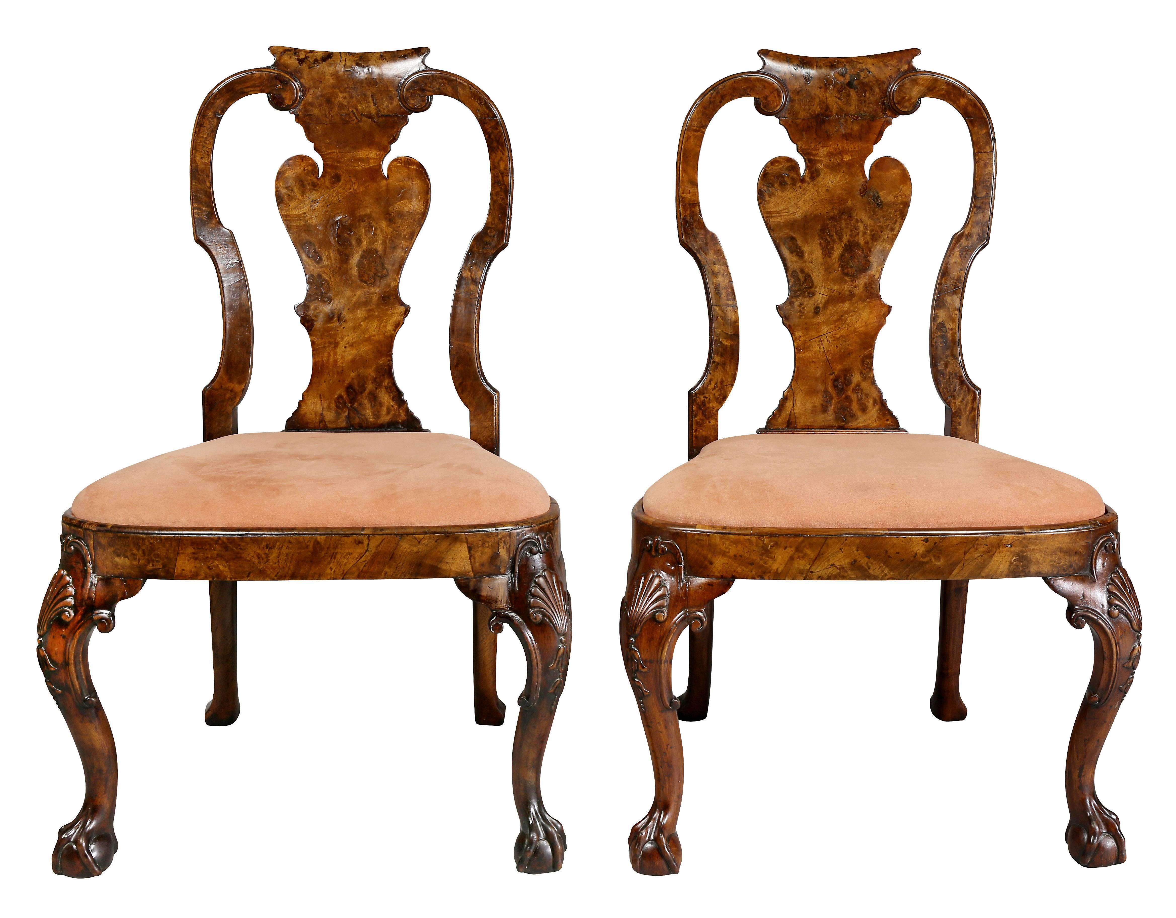 English Pair of George I Style Walnut Side Chairs