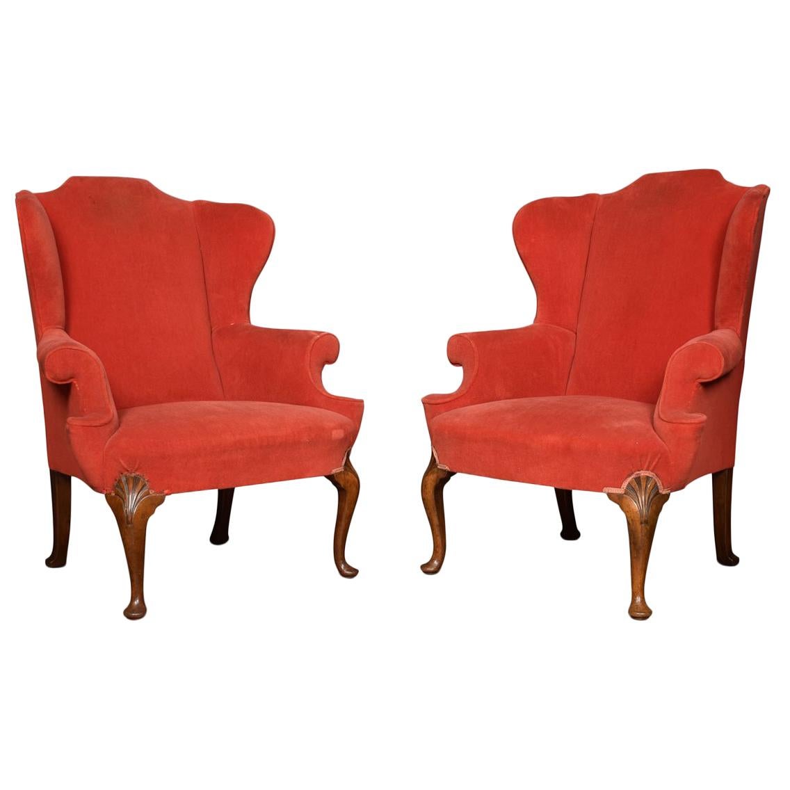 Pair of George I style wing armchairs