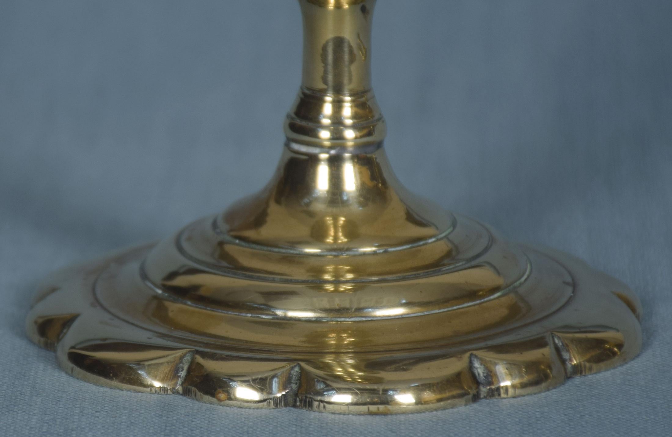 British Pair of George II Brass Candlesticks