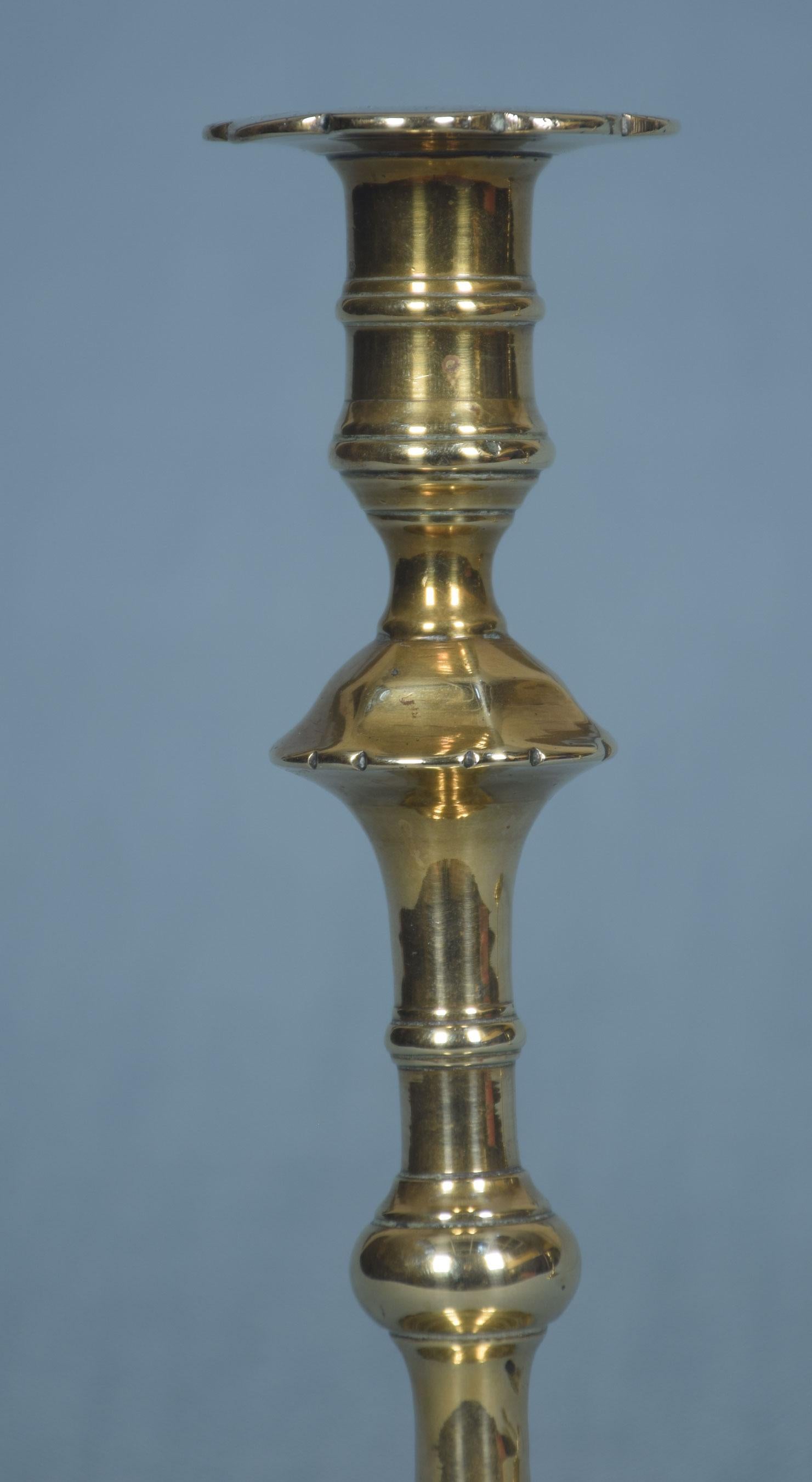 18th Century and Earlier Pair of George II Brass Candlesticks