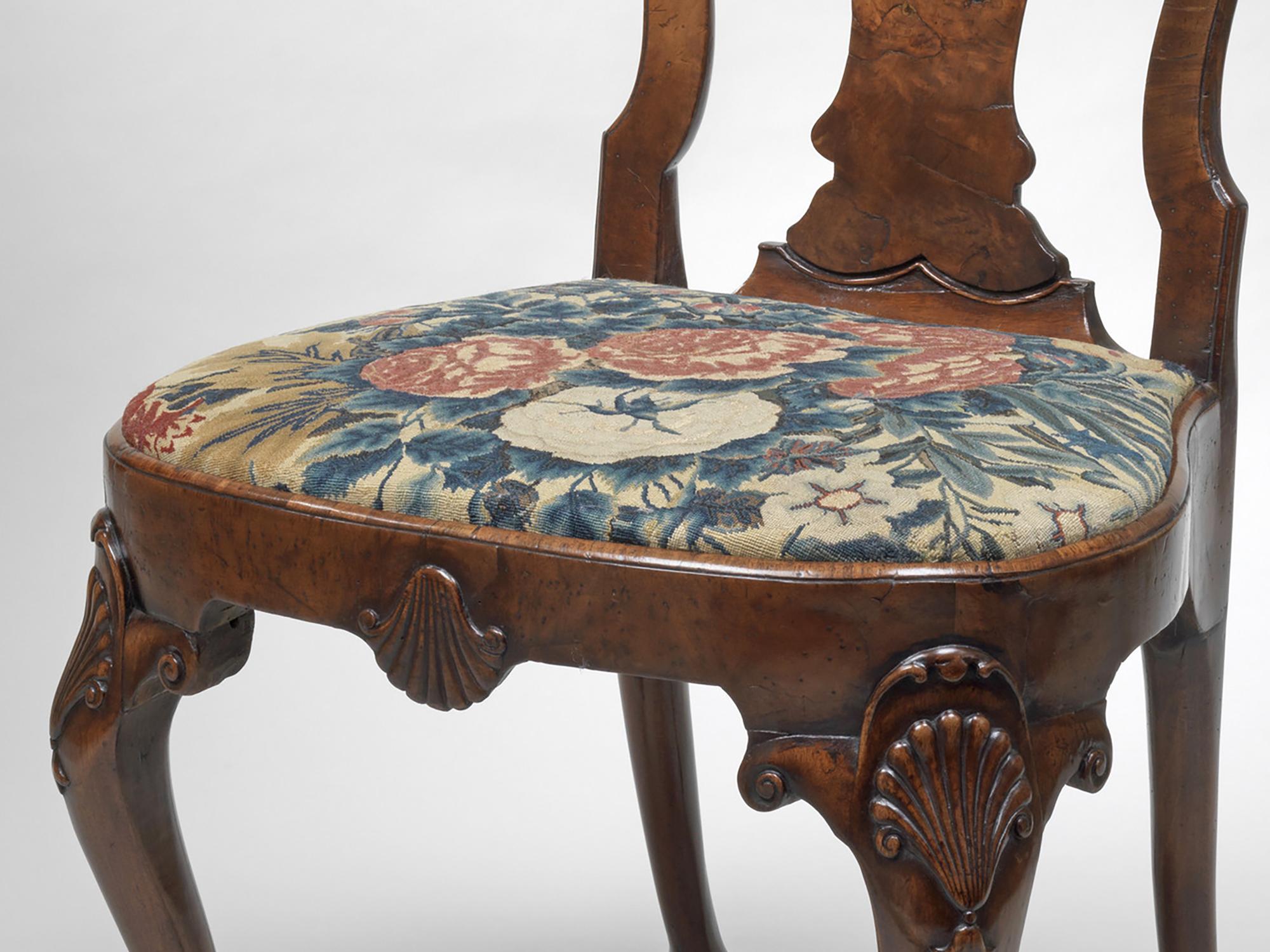 English Pair of George II Burr Walnut Side Chairs For Sale