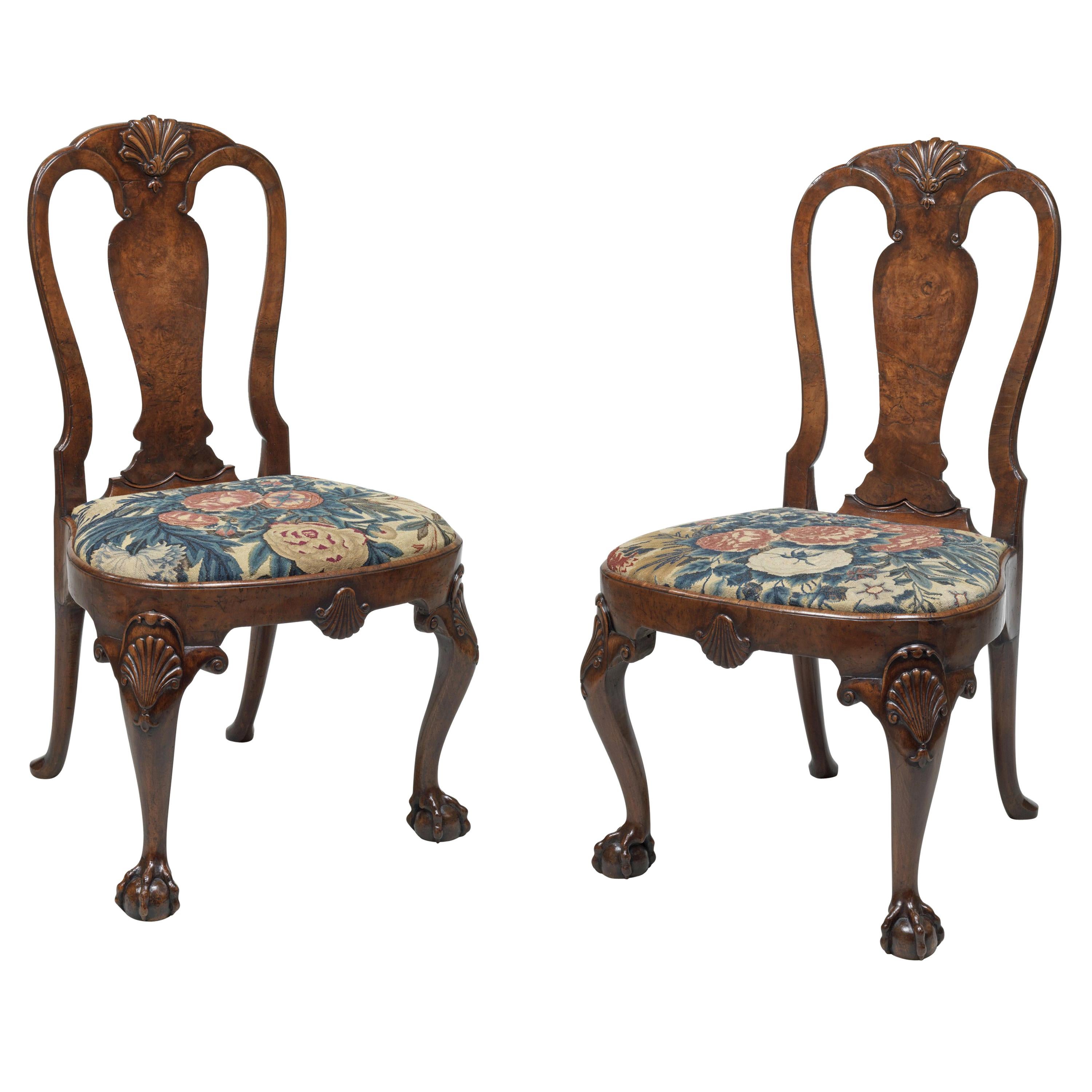 Pair of George II Burr Walnut Side Chairs For Sale