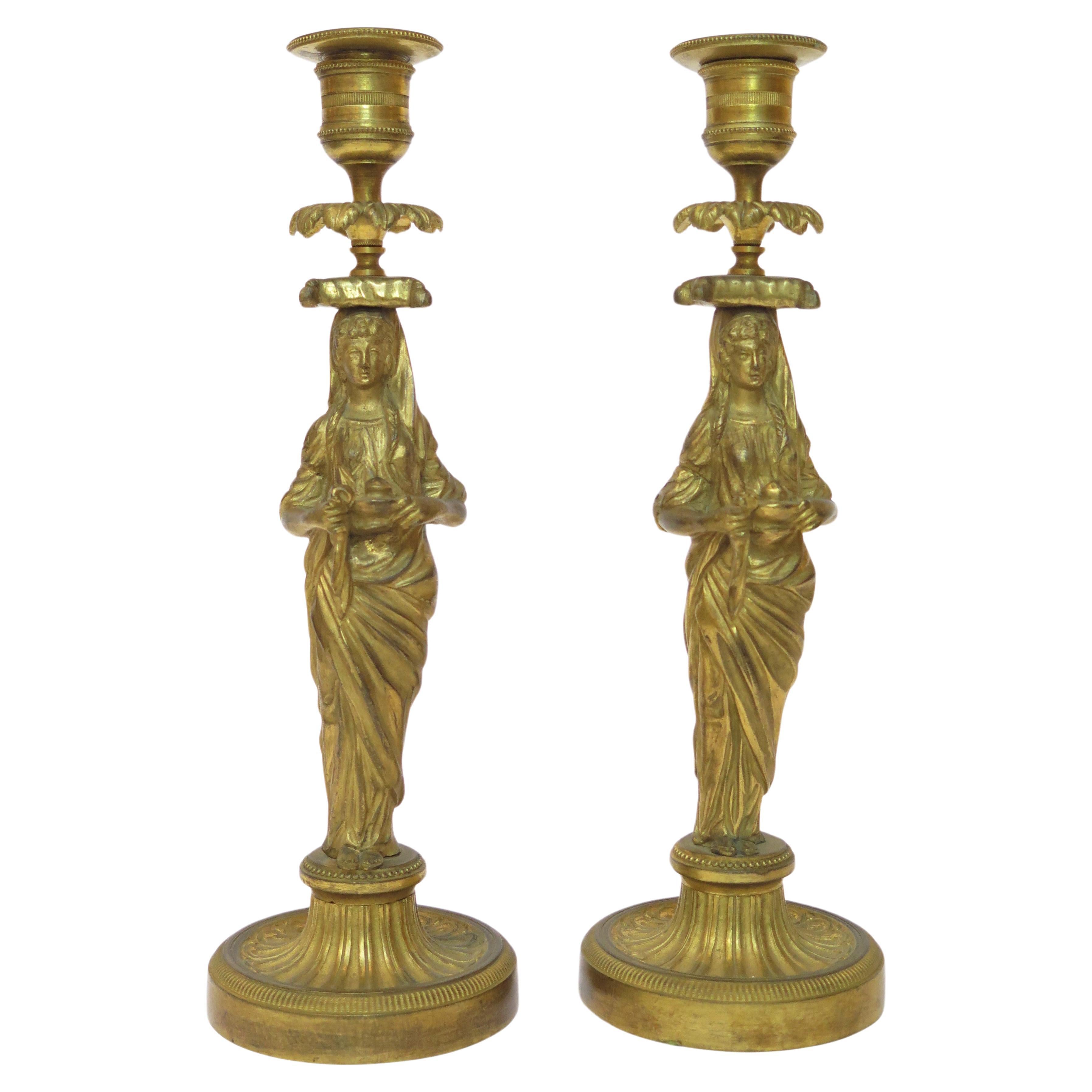 Paire de chandeliers en bronze à cariatides de George II