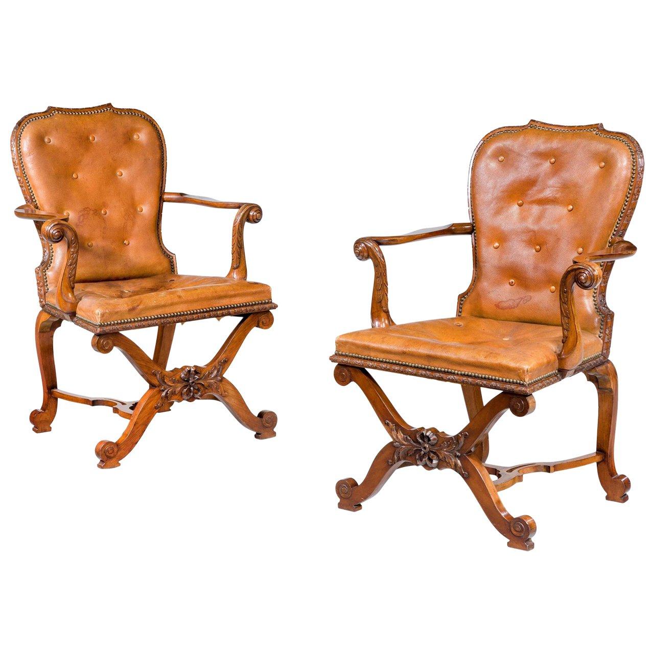 Pair of George II Design Open Armchairs