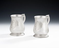 Pair of George II Half Pint Mugs Made in London by Thomas Whipham, 1754