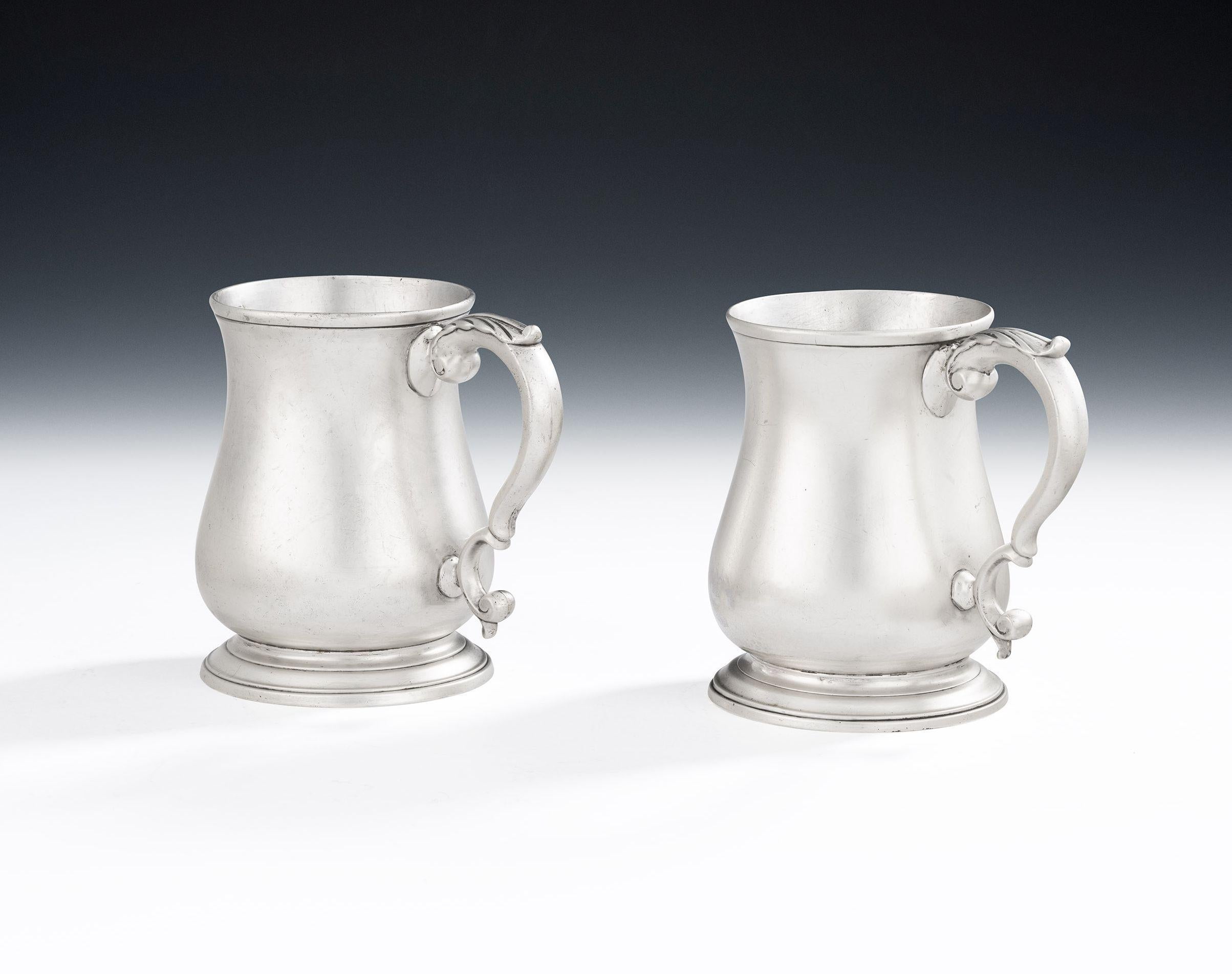 English Pair of George II Half Pint Mugs Made in London by Thomas Whipham, 1754 For Sale