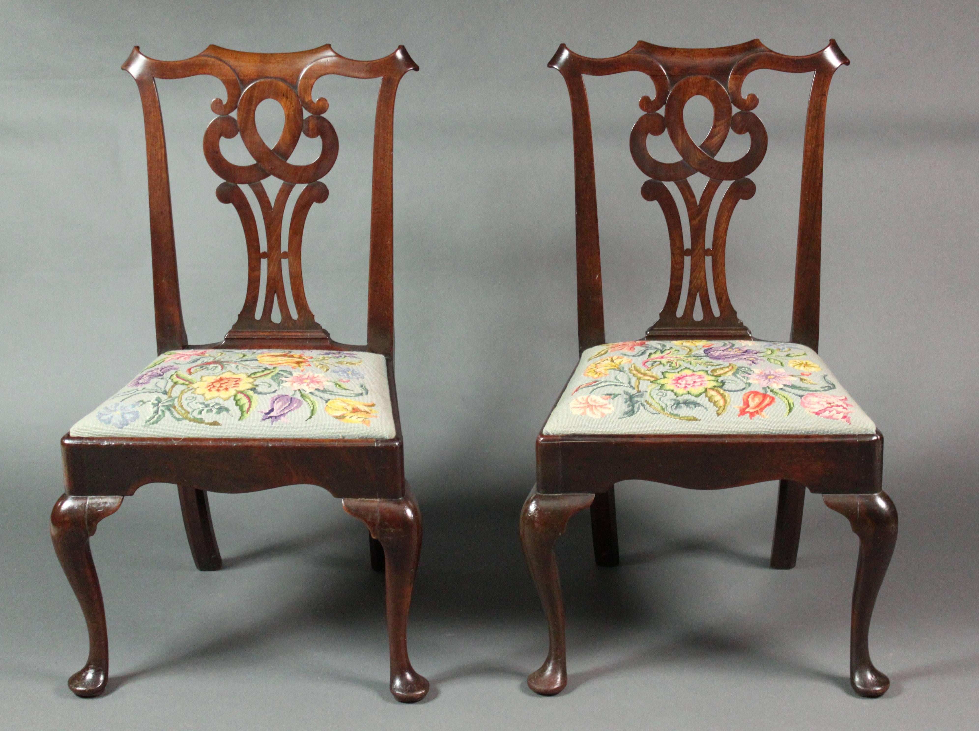 English Pair of George II Mahogany Cabriole Leg Chairs