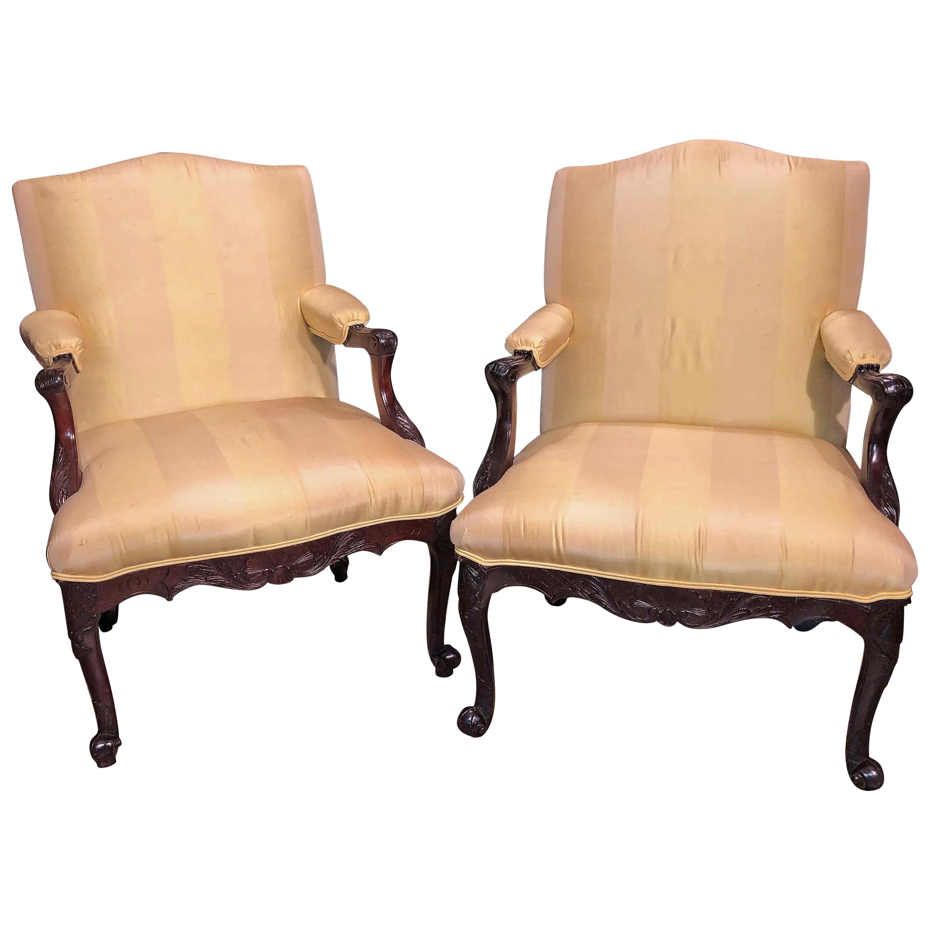 Pair of George II Scroll Foot Armchairs