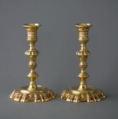 Pair of George II Silver-Gilt Cast Candlesticks, London, 1741 by Edward Aldridge