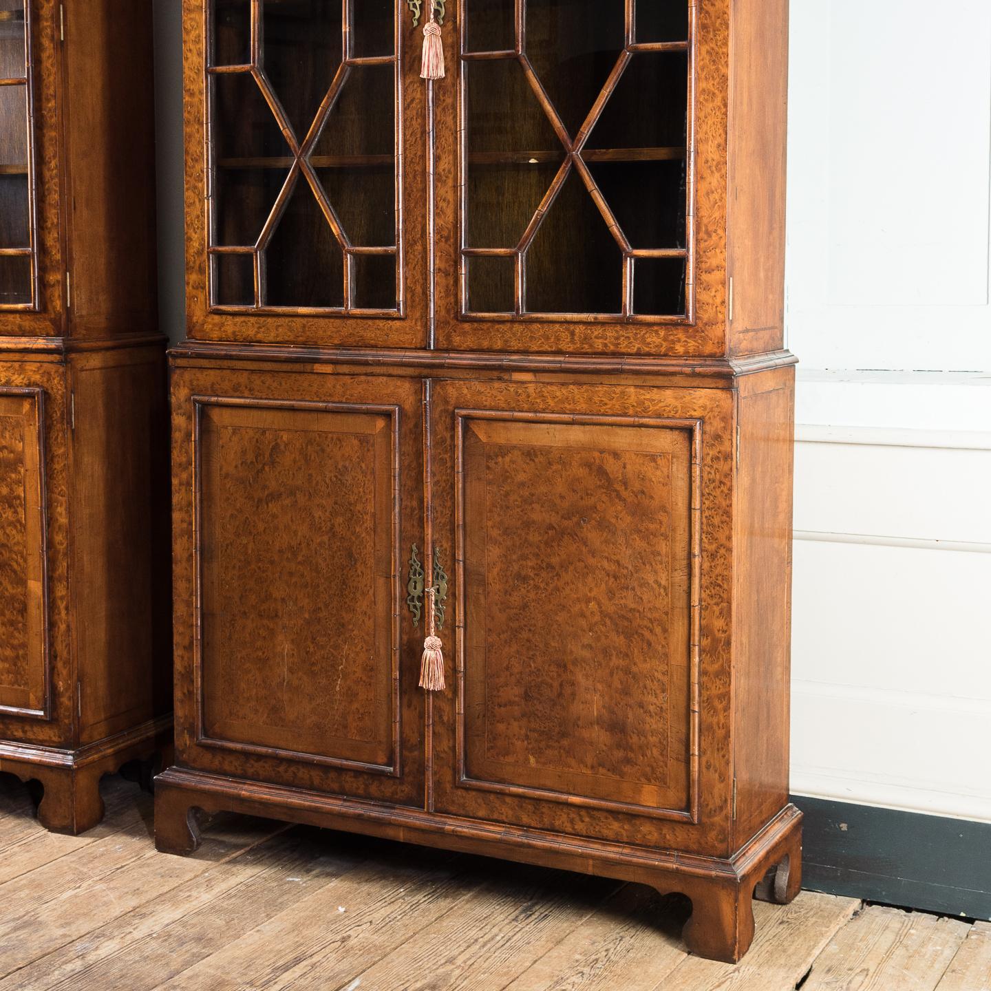 British Pair of George II Style Burr Yew Bookcases
