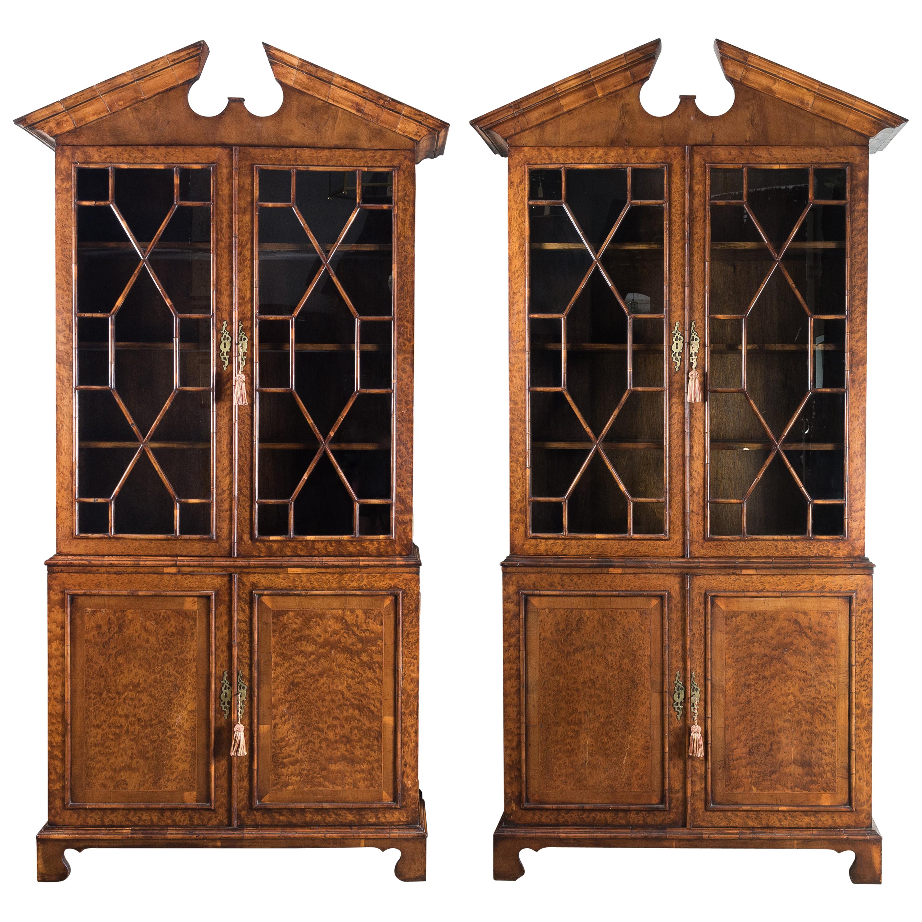 Pair of George II Style Burr Yew Bookcases