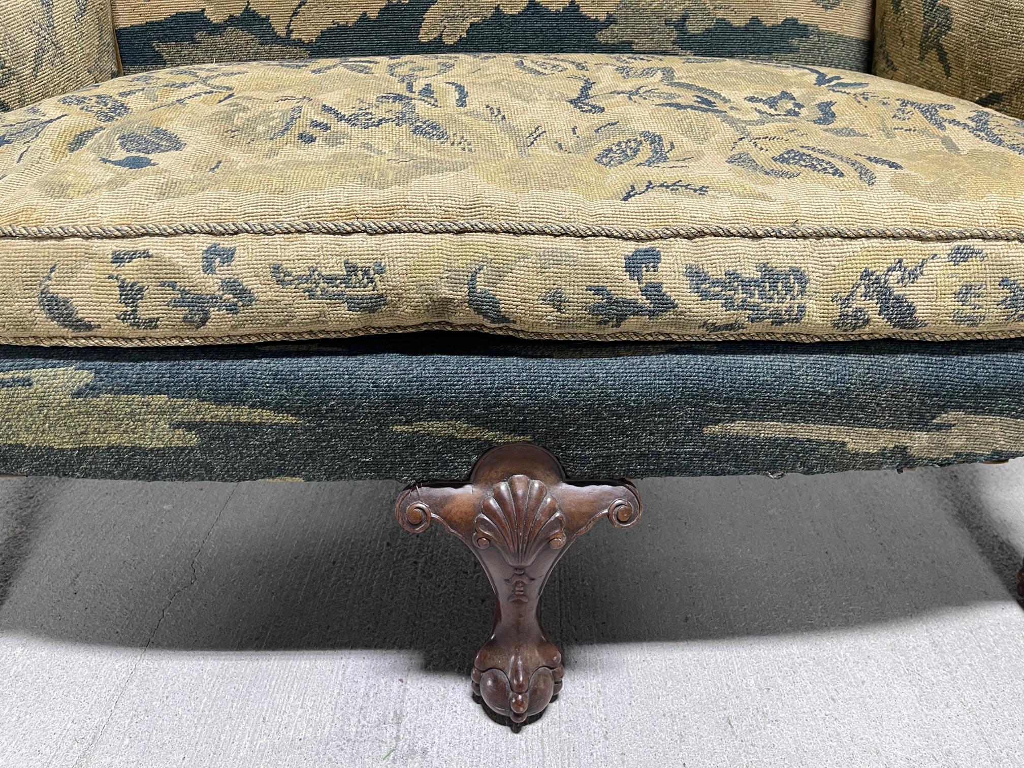 Pair of George II Style Carved Walnut Settees Needlework, 19th Century For Sale 9