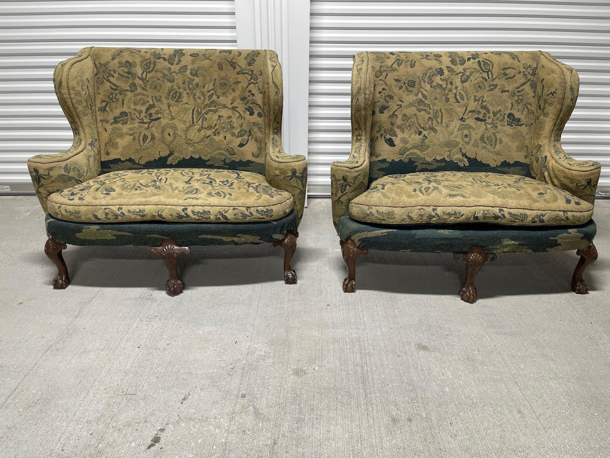 Pair of George II Style Carved Walnut Settees Needlework, 19th Century For Sale 2