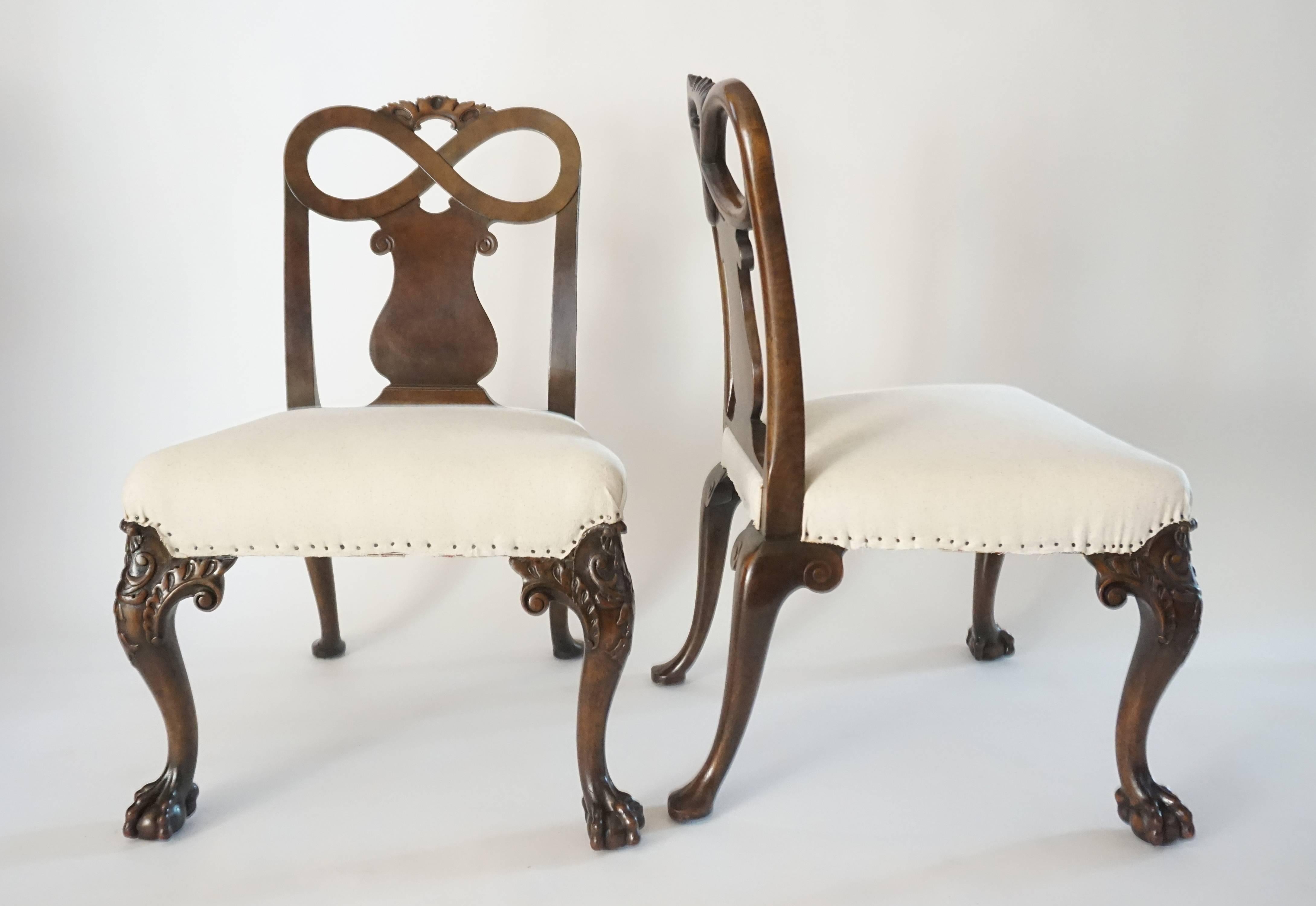 English George II Style Carved Walnut Side Chairs, England, circa 1880